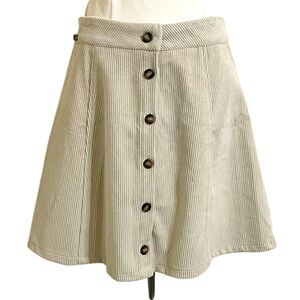 New SKATIE Cream Corduroy Button Front Full Skirt Medium 18” Long